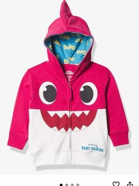 Baby Shark Kids' Pink & White Shark Zip Hoodie NWT